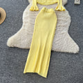 Xiaoxiangfengclassy lapel long sleeves slit knittingtopshigh waist hip-covering skirtelegantfrenchtwo-piece set