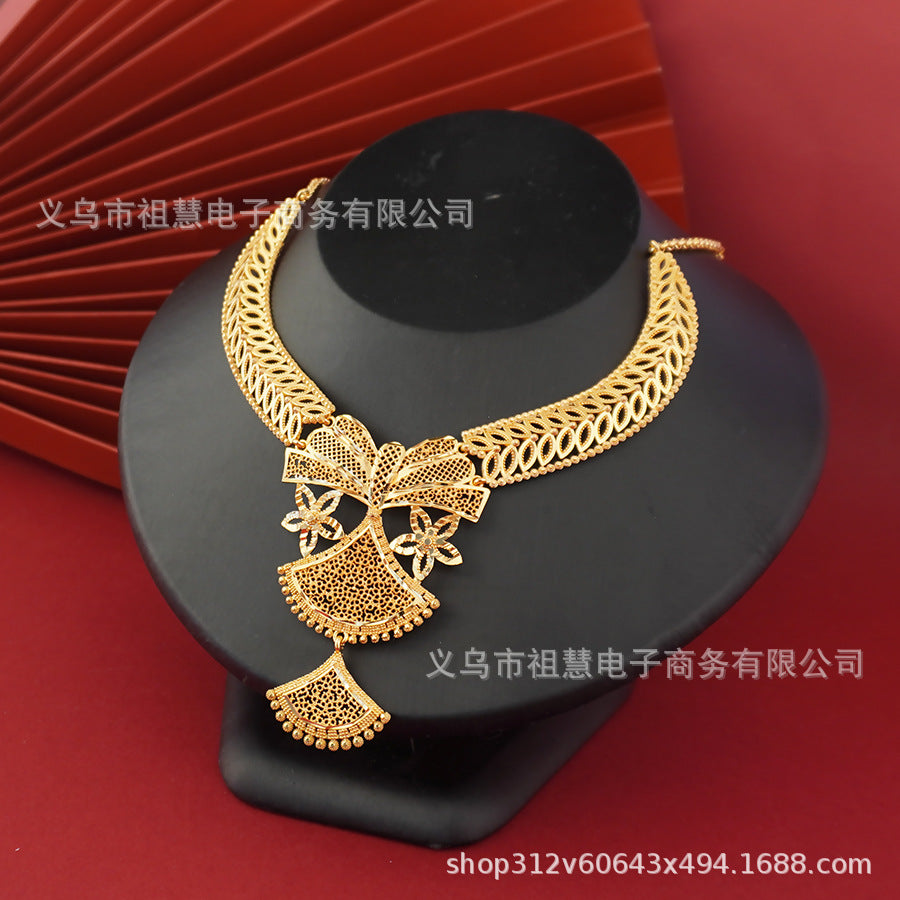 Middle eastern fashion trend star fan earring pendant necklace set - elegant, luxurious, and exquisite for women