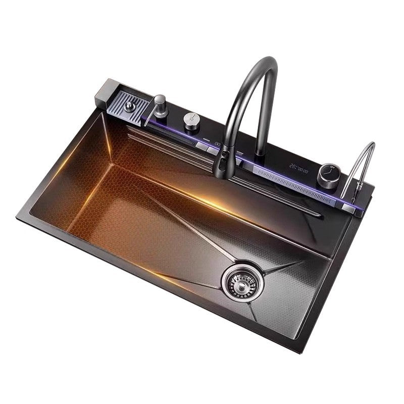 Whale digital display sink large single slot 304 stainless steel kitchen for home vegetable basin sink bowl sink countertop middle and lower