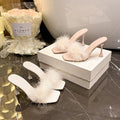 Fairy-style slippers for outdoor wear, new for summer 2025. these fluffy, stiletto-heeled sandals are elegant, chic, and open-toe