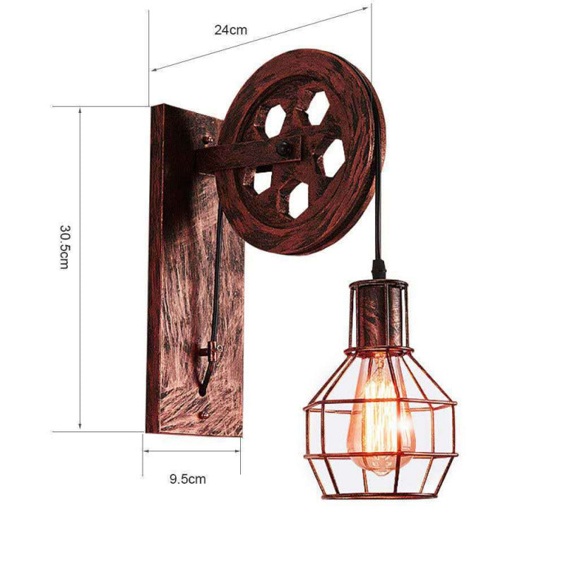 Bar retro lamp industrial wind retro wall lamp creative wrought iron pulley wall lamp personalized restaurant corridor aisle lamp