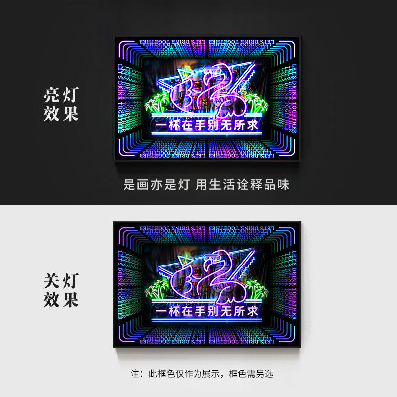 Bar wall decoration painting clear led neon lights luminous characters hanging paintings BBQ shop KTV box pub with lights painting