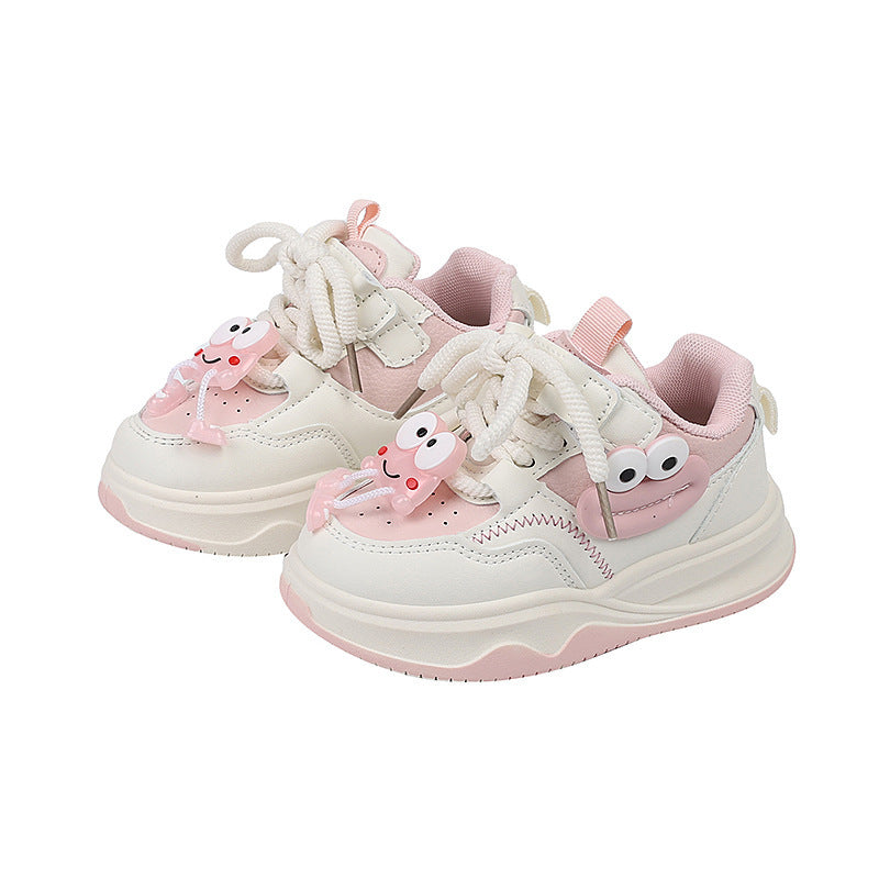 Girls' chunky sole cartoon sneakers - new autumn  korean style kids' fashion athletic shoes - versatile white sneakers for students