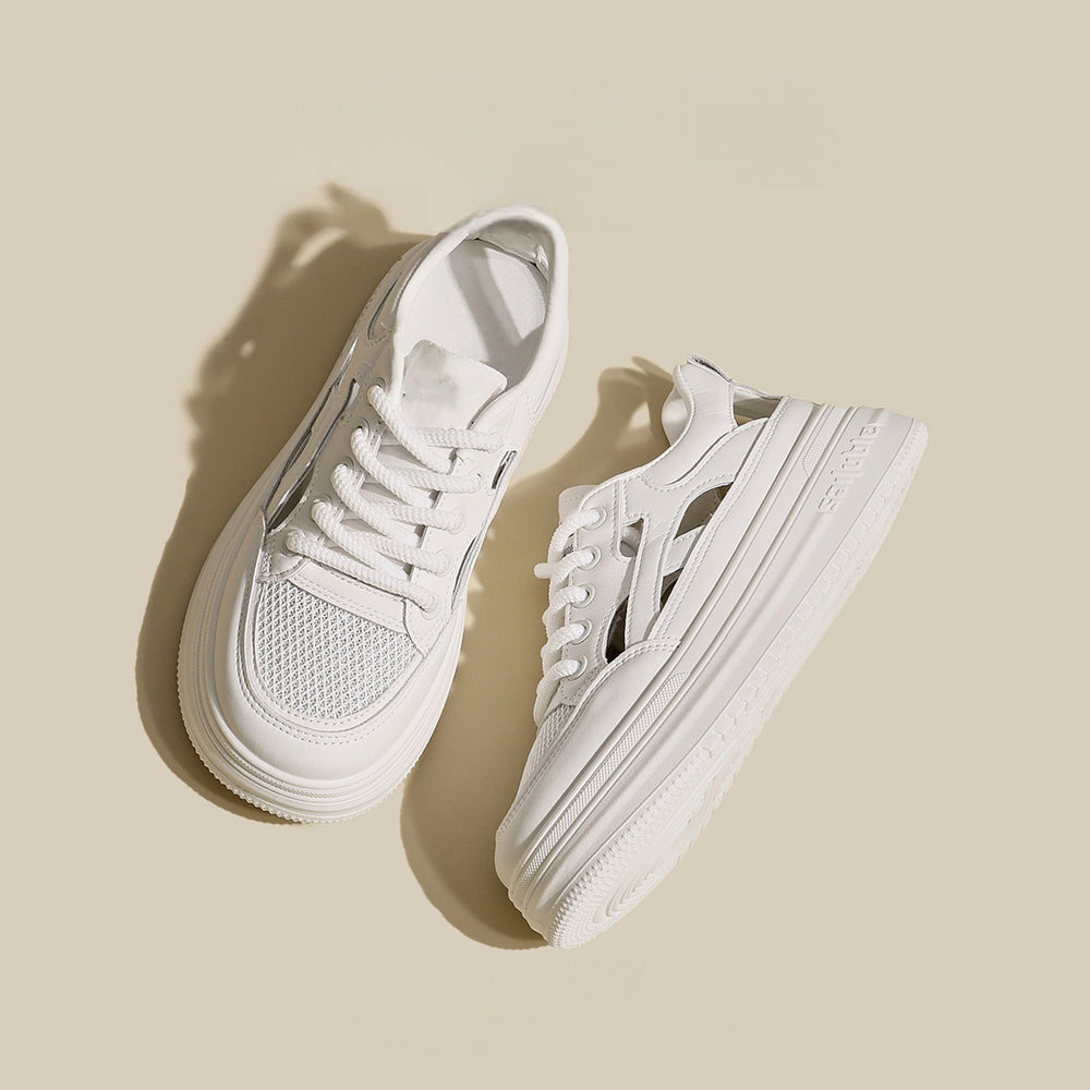 Breathable thin white shoes women's 2025 spring summer new arrivalplatform sole thick soleeasiest for matchcasualcut out sports shoes