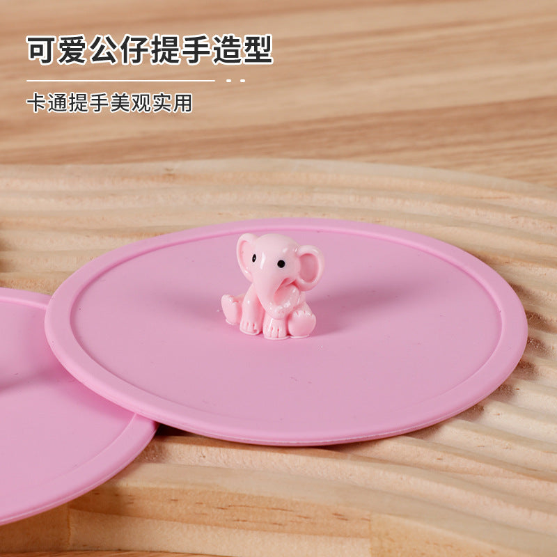 Silicone cup lid - food grade, cartoon design, creative, dustproof, leak-proof tea cup/water cup lid - multi-purpose sealed fresh-keeping lid