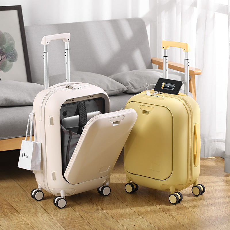 Multifunctional front open small suitcase 20 inch boarding password suitcase 240,000 wheel anti-drop trolley leather case