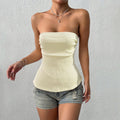 European and american style hot girl sexy bandeau tank top - women's ruched off-shoulder slim fit summer new solid color sleeveless top - export quality