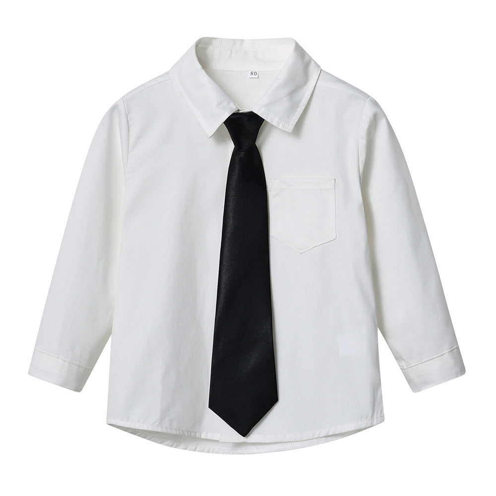 Boys' white long-sleeve shirt - perfect for school uniforms, performances, and everyday wear. korean style available. customization options available