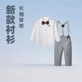 Korean style new children's clothing long-sleeve shirt overalls bow tie first birthday outfit boys' clothes factory wholesale