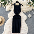 Korean style sleeveless minimalist knit versatile dress - women's summer high-waisted slimming casual a-line dress - light luxury