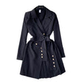 Workplace light mature style women's elegant suit collar strap silmshortsense of design pleated skirt long sleevesdress