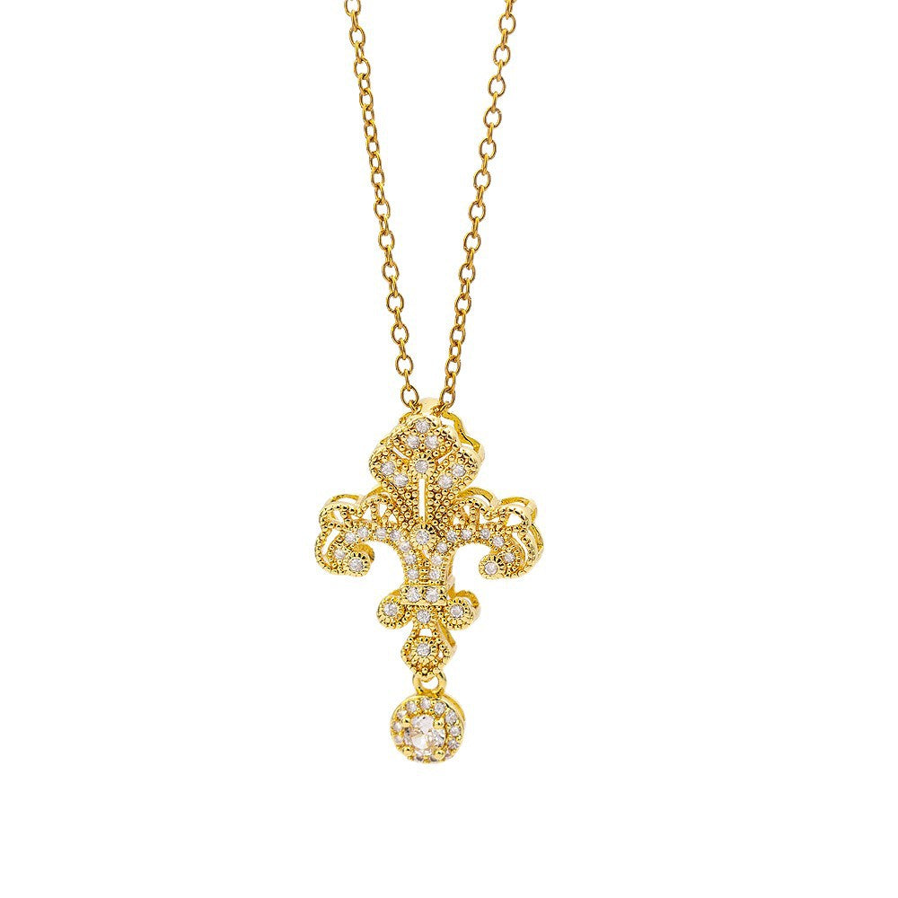 popular stylish copper inlaid zirconium tassel cross necklace for women summeraccessible luxuryniche style inlaid clavicle chain jewelry