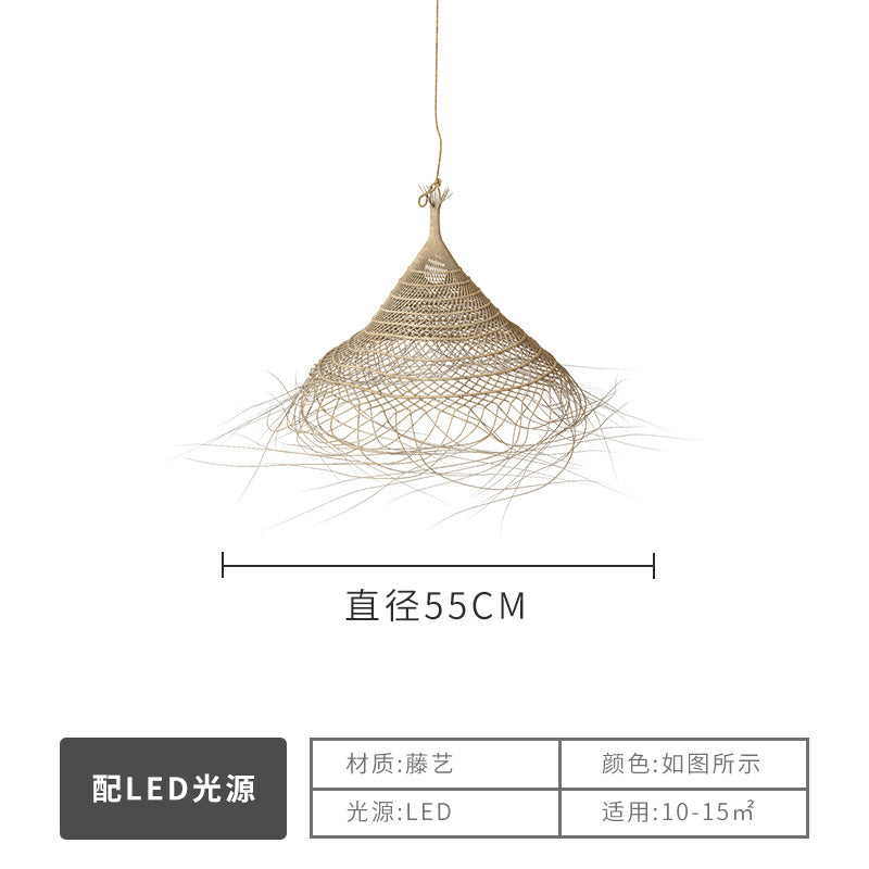 Wabi Silent Wind Catering Chandelier Chinese Living Room Dining Room Tea Room Zen Light Homestay Study Bedside Japanese Rattan Chandelier
