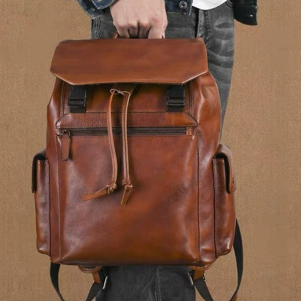 Retro first-layer cowhide backpack hand-rubbed genuine leather casual large-capacity travel backpack vegetable-tanned leather computer bag