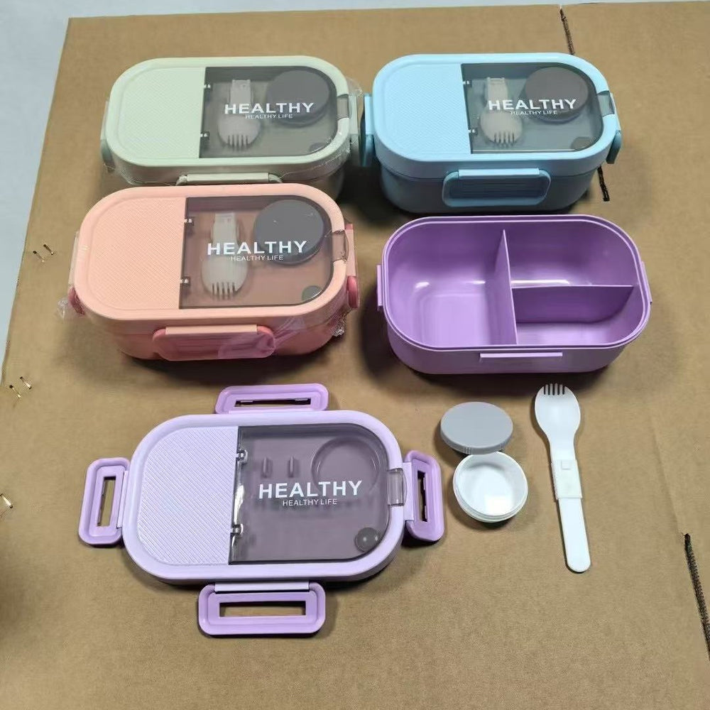 Microwave-safe lunch box with divided compartments, rectangular bento box, portable outdoor plastic meal container for healthy eating and fruit