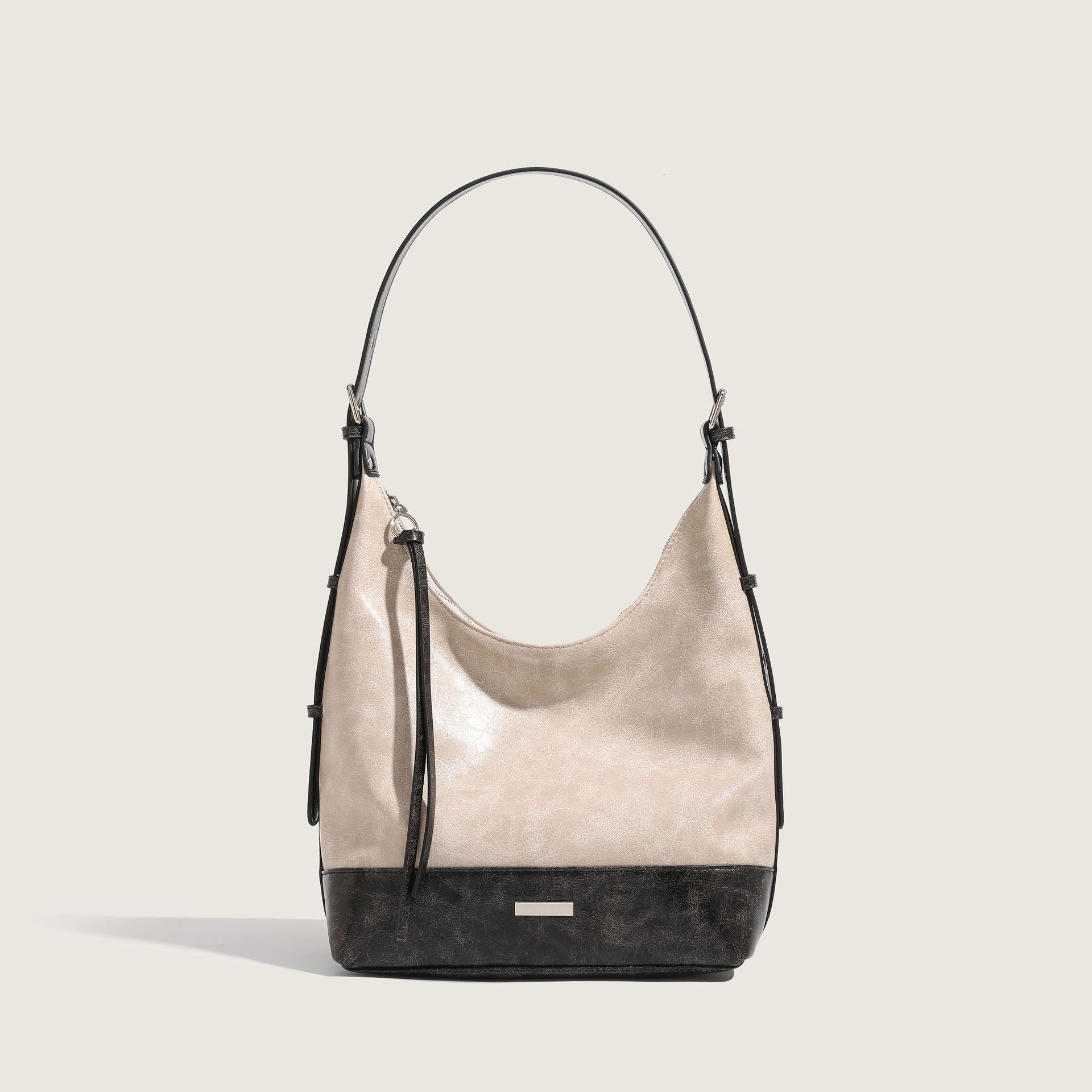 Contrasting color tote bag women's large-capacity fashionable and versatile shoulder bag PU leather texture trendy leisure bag high-end bucket bag