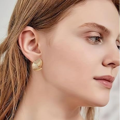 stainless steel gold and silver color matching geometric earrings textured earrings high-end earrings wholesale