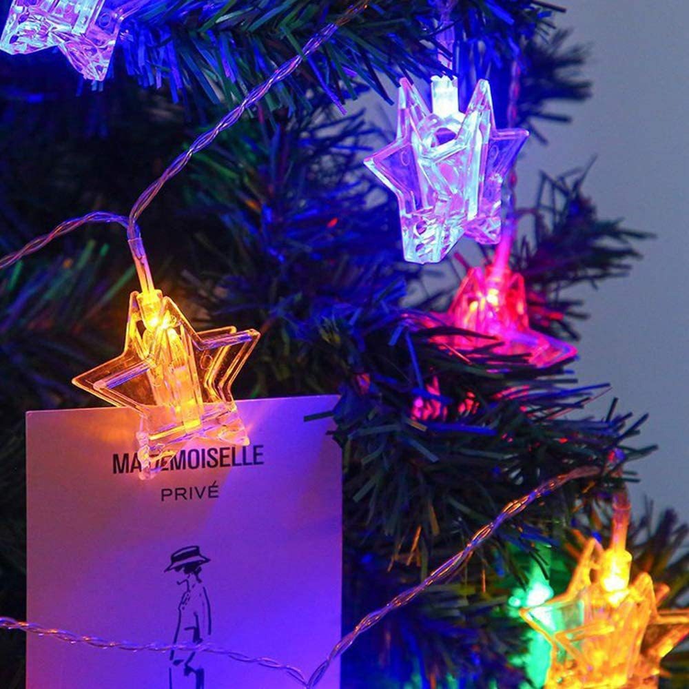 Cross-border hot-selling pentagram LED clip light string, Christmas photo clip decoration light, battery box light string