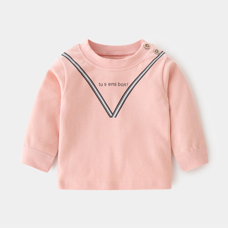 Babylon baby autumn clothes baby pure cotton home retropure cottonspring & fallintimates bottom shirt children's clothing shoulder open t-shirt