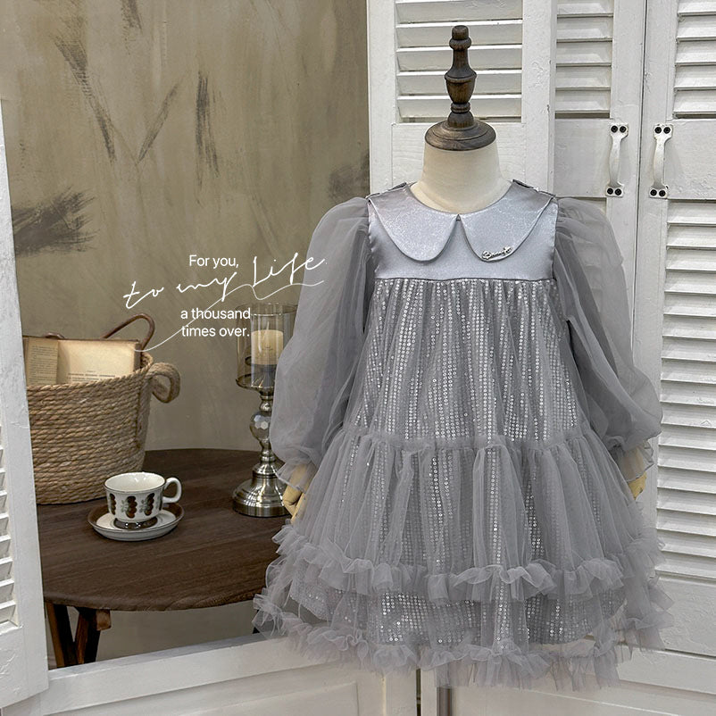 Girls' dress  autumn new arrival: exquisite sequin tulle tutu dress, high-end formal gown with bow detail, princess style