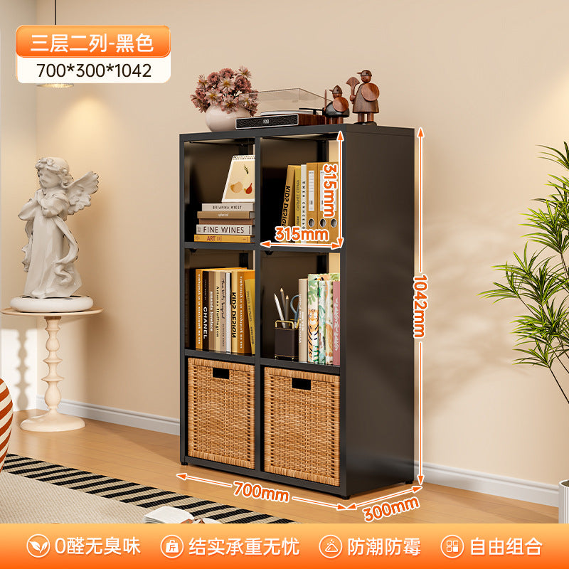 Modular grid storage cabinet - freestanding or wall-mounted, steel bookcase for home, kids' picture books, minimalist storage