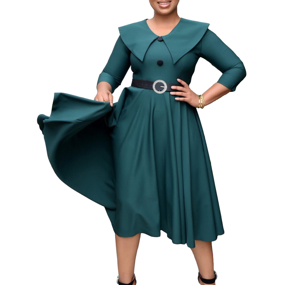 Q126 cross-border e-commerce women's apparel: european and american style, elegant oversized collar, short sleeve, slim-fit a-line dress, african-inspired dress