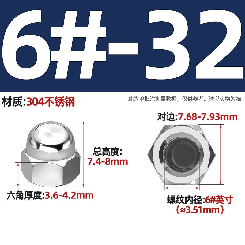 304/201/316 stainless steel round ball head nut cover type decorative screw cap female cap 3M4M5M6M8