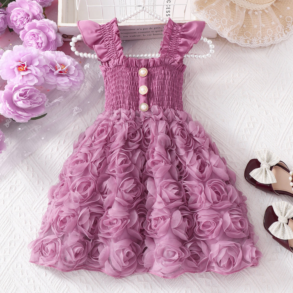 Baby & toddler (girls') dress, 3d rose bouquet bustier flutter sleeve dress