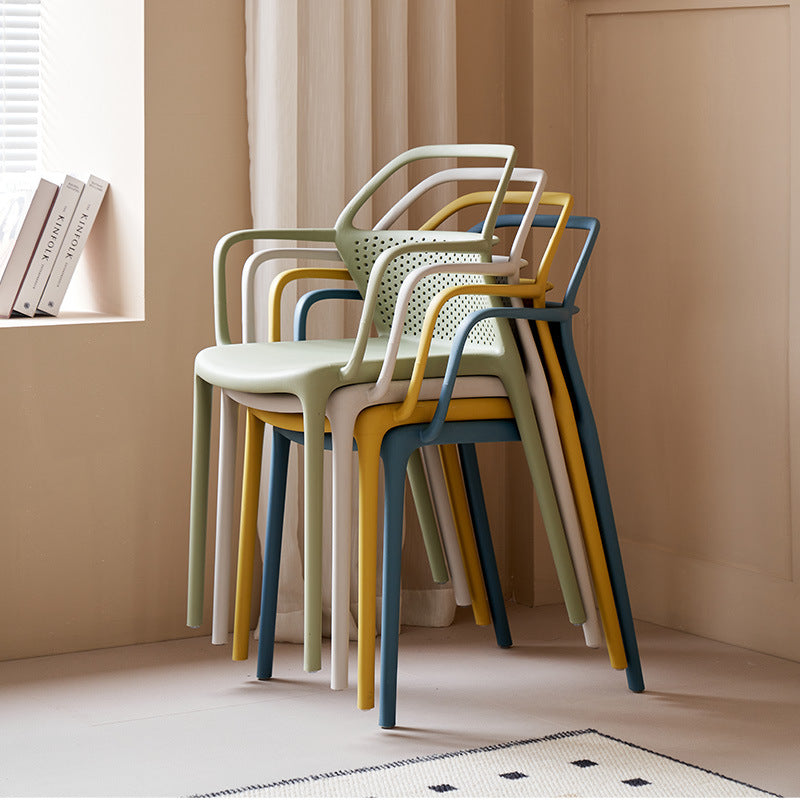 Modern minimalist plastic backrest chair, stackable living room chair, outdoor restaurant chair, cafe high back dining chair