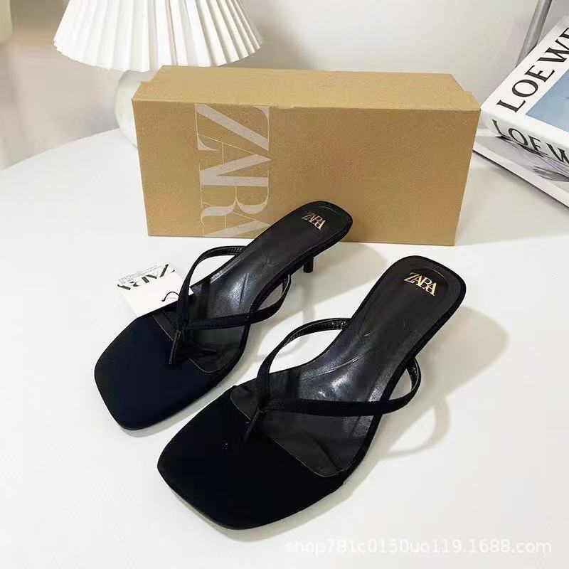Za new 2025 summer french square toe high heel thong sandals - open toe, open back, fashion sandals for women