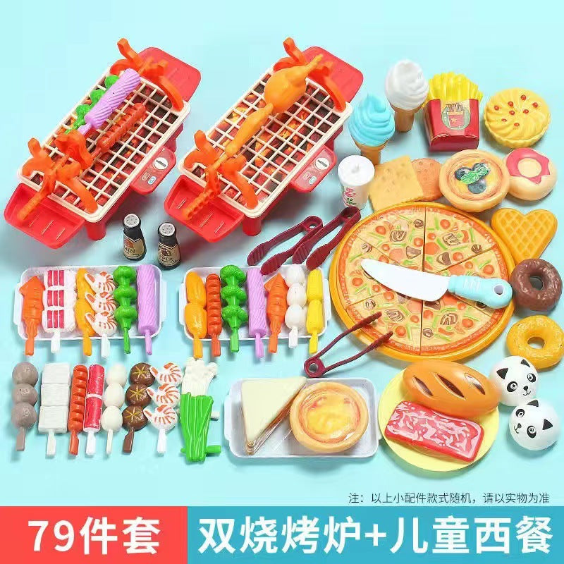 Kids pretend play bbq skewer kitchen toy set - breakfast food playset for girls, cooking & bbq for boys & girls, wholesale