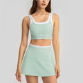 new arrivalfake two-piececontrast color white striped suspender running sports intimates bra tennis skirt yoga suit