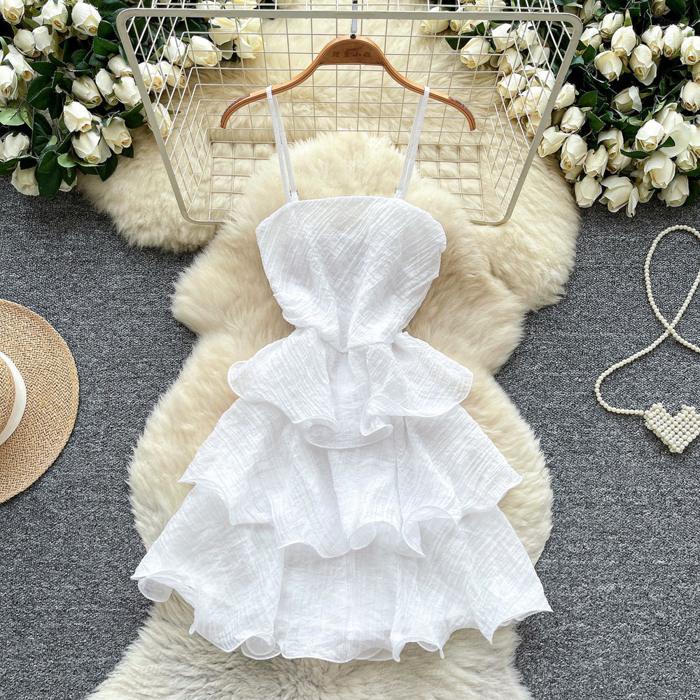 Tea break frenchsense of design tie back square collar small flying sleeves waist backless straps slimming lookelegant gentle wind dress