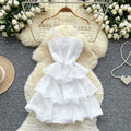 Tea break frenchsense of design tie back square collar small flying sleeves waist backless straps slimming lookelegant gentle wind dress