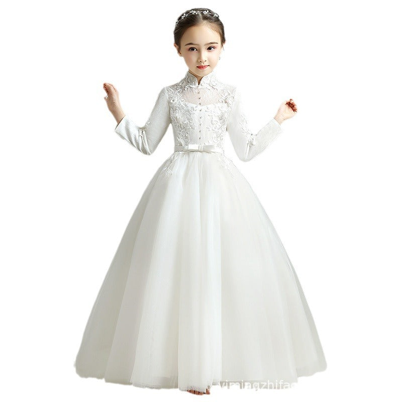 Girls' evening gown princess dress - long sleeve for little girls, perfect for hostesses, flower girls, runway shows, piano performances, flower girl events, and birthday celebrations