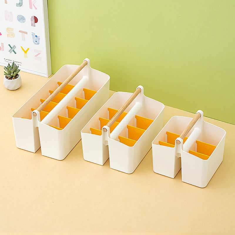 Hand-held colored pen marker storage box, grid large-capacity pen holder, finishing, student brush desktop stationery storage box