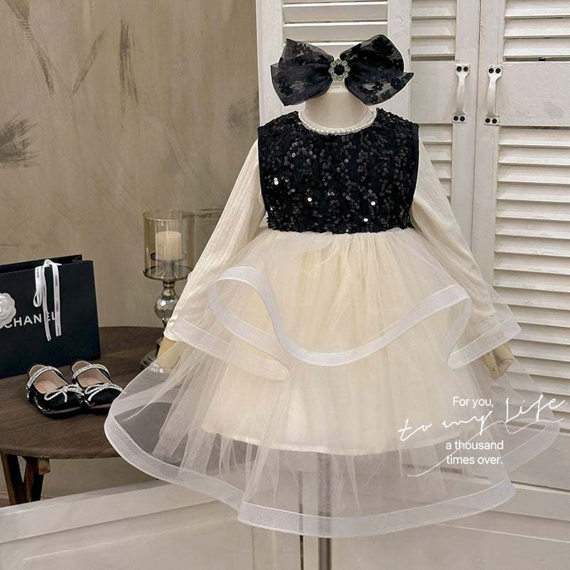 Girls' dress:  autumn new style, chic baby girl hepburn-inspired fashionable sundress, birthday gift two-piece set