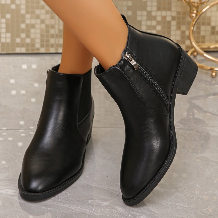 brown retro shoes women's fall and winter short boots british style boots thick heel chelsea boots women's thick heel nude boots