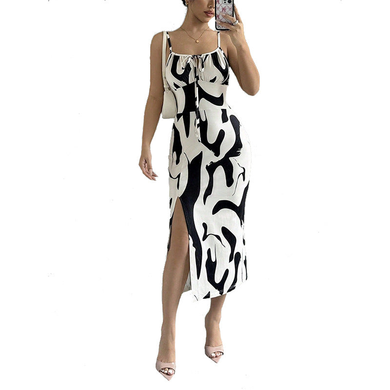 Ruiyu    dress 2025 European and American style vacation sexy suspender skirt slit step skirt woman