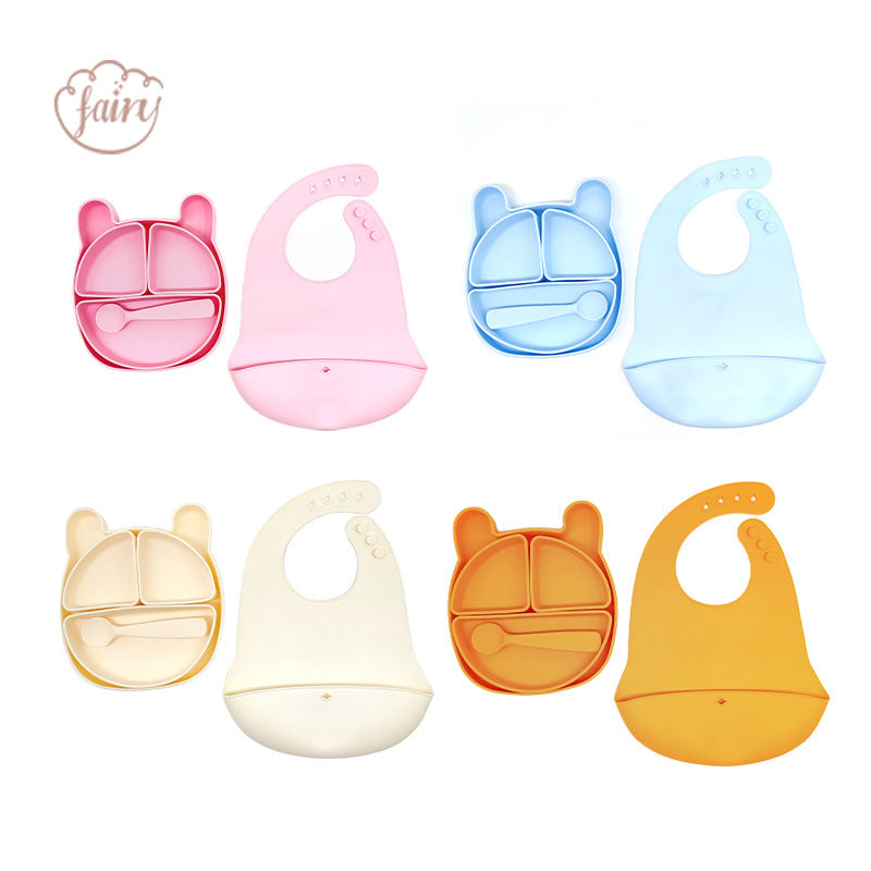 Factory supply food grade silicone bowl suction cup bowl baby learn to eat complementary food bowl saliva pocket anti-splashing silicone bowl