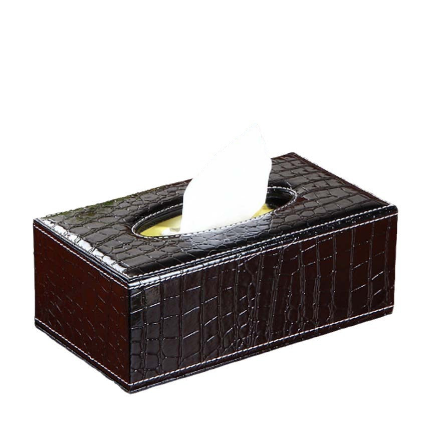 European desktop leather tissue box, creative family car grid paper box, restaurant black alligator pattern paper box