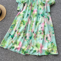 Gentle atmosphere printing lantern sleeve v neckdress women's summer waist slimming look large swing accessible luxuryelegant long skirt