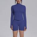 New zip-up jacket & quick-dry butt-lifting compression shorts activewear set - seamless knit running, fitness & yoga outfit for women
