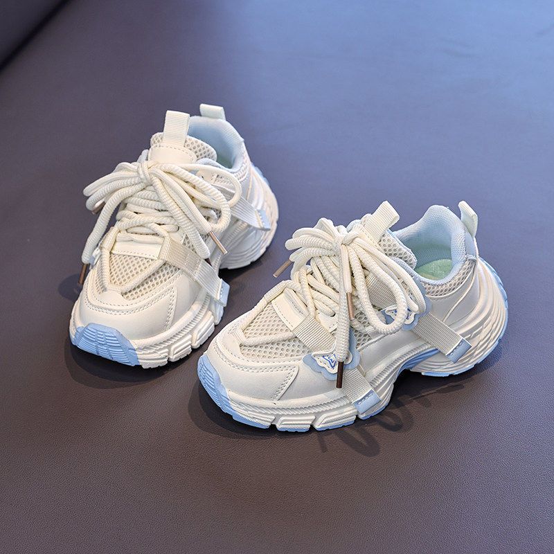Girls' athletic shoes -  summer mesh breathable kids' chunky sneakers - big kids' student running white shoes