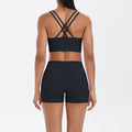 Fashion cross-border nude brushed cross back bra casual sports hip lifting shorts fitness yoga wear two-piece set