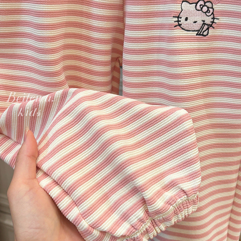 Girls' autumn pants: new kids' casual sports sweatpants, cute cartoon striped fashion joggers for toddlers
