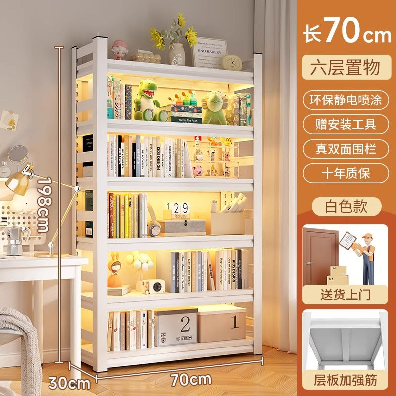 Multi-tier floor storage rack, steel bookshelf for home, living room, bedroom, kids' picture book organizer, simple iron art bookcase