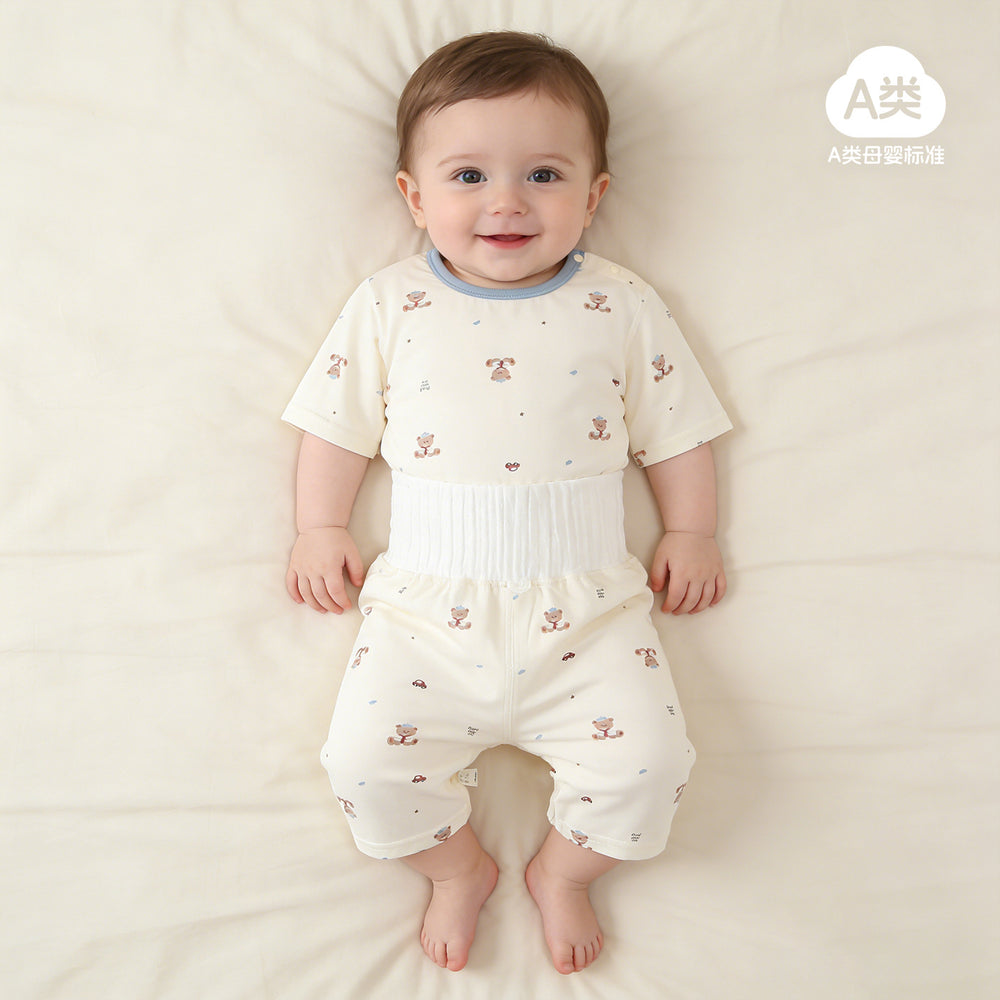 Baby pajamas mocotton thin style kids' loungewear summer boys' and girls' three-quarter sleeve air conditioning suit high-waisted set