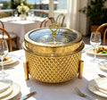 Newly designed stainless steel gold and white 9l thermal pot with alcohol heating, long life and durable hanging lid type food insulation