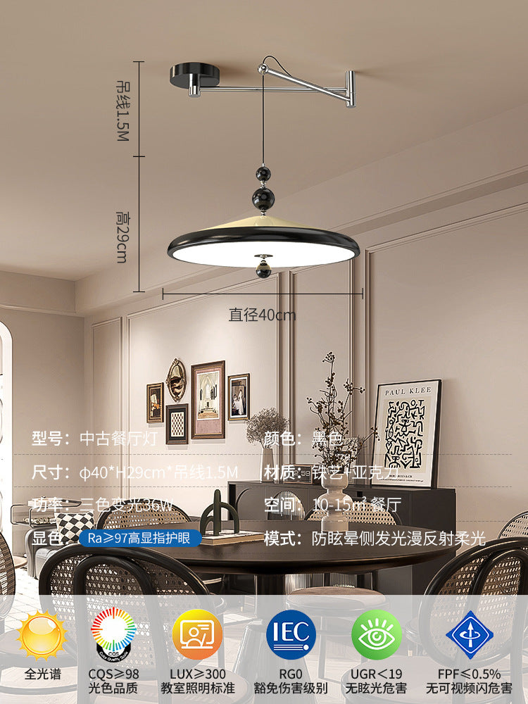 Creative personality antique rocker restaurant chandelier walnut color island chandelier full spectrum LED wrought iron chandelier
